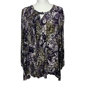 Style & Co. Women’s Pullover Top Sz 3X Button Neck Multi Colors Krinkle Material